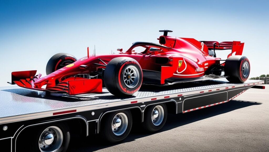 f1 car on trailer